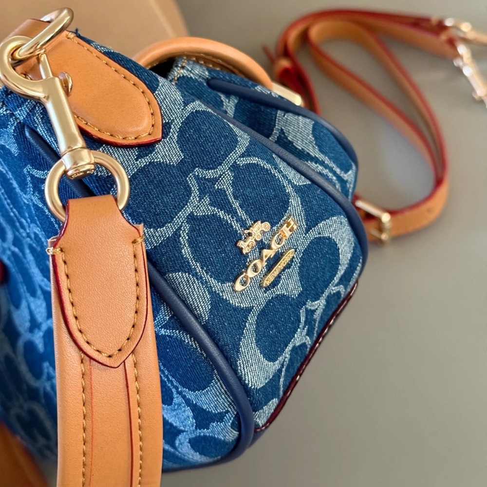 COACH Ashton Baguette Bag In Signature Canvas Denim/Brown CY700 - Picture 11 of 13